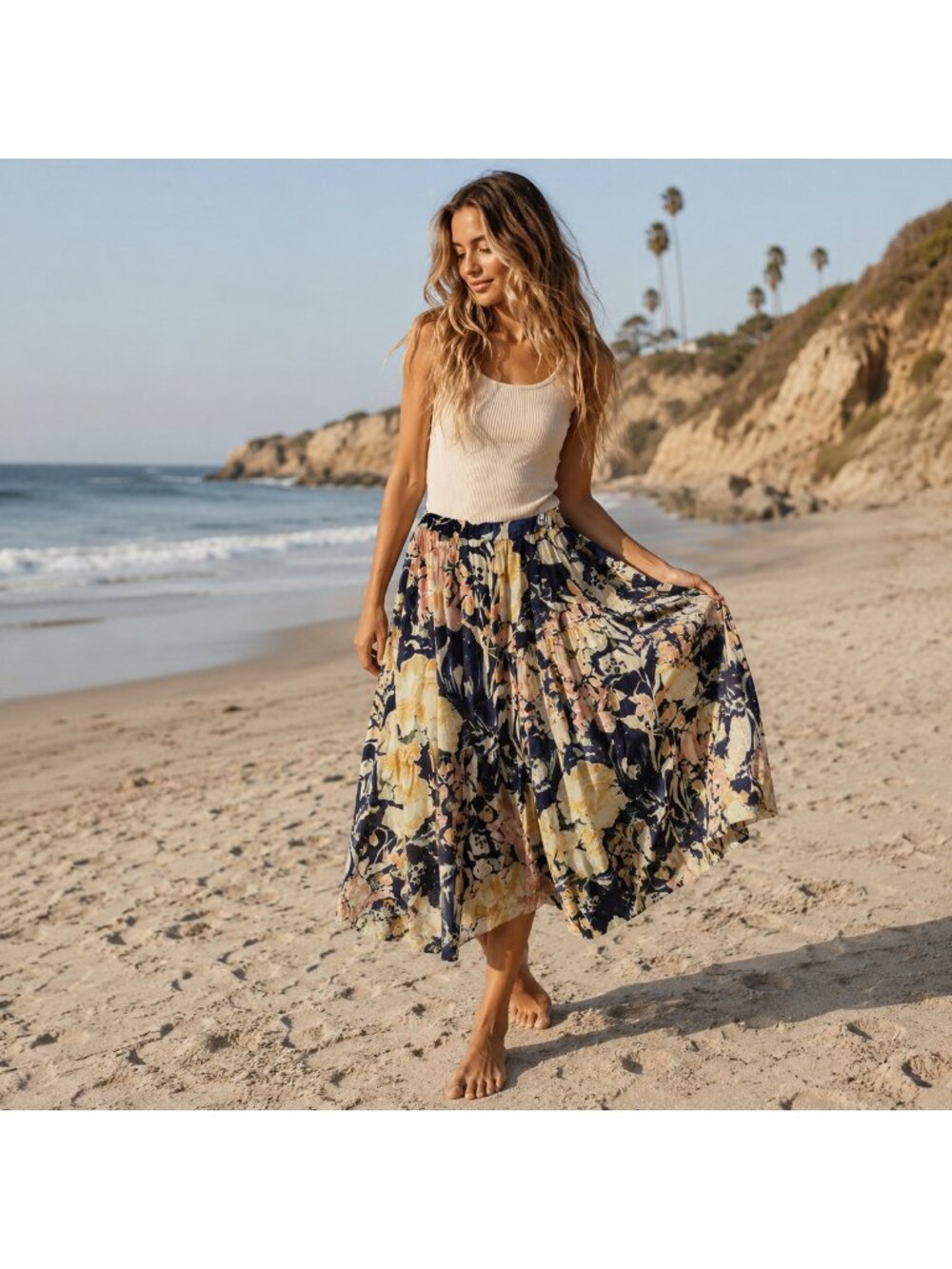 Free People Cottagecore Coquette Romantic Floral Maxi Womens Pull On Skirt